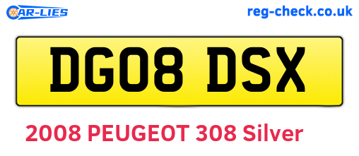 DG08DSX are the vehicle registration plates.