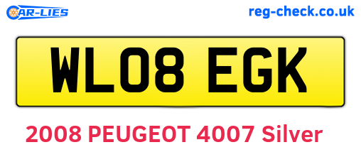 WL08EGK are the vehicle registration plates.