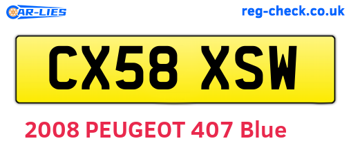 CX58XSW are the vehicle registration plates.