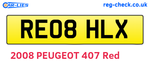RE08HLX are the vehicle registration plates.