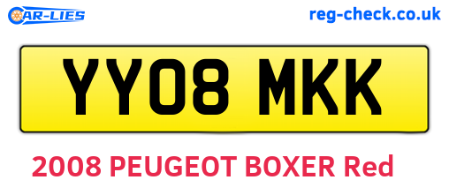 YY08MKK are the vehicle registration plates.