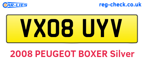 VX08UYV are the vehicle registration plates.