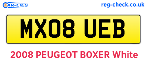 MX08UEB are the vehicle registration plates.