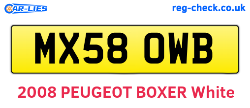 MX58OWB are the vehicle registration plates.