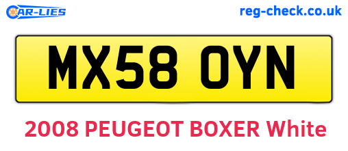 MX58OYN are the vehicle registration plates.