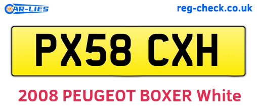 PX58CXH are the vehicle registration plates.