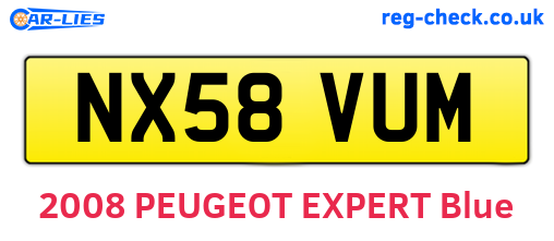 NX58VUM are the vehicle registration plates.