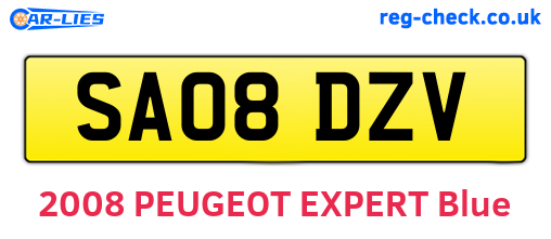 SA08DZV are the vehicle registration plates.