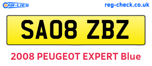 SA08ZBZ are the vehicle registration plates.