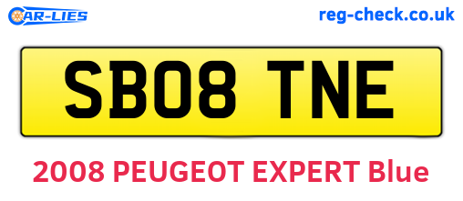 SB08TNE are the vehicle registration plates.