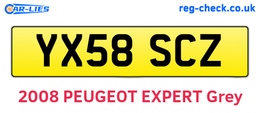 YX58SCZ are the vehicle registration plates.