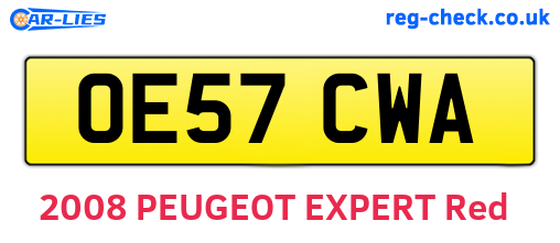 OE57CWA are the vehicle registration plates.