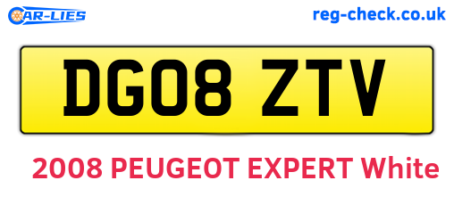 DG08ZTV are the vehicle registration plates.