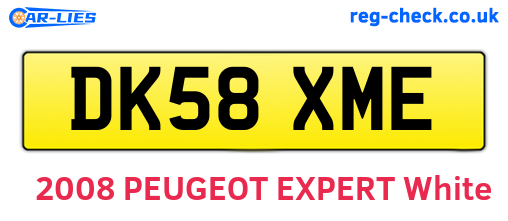 DK58XME are the vehicle registration plates.