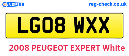 LG08WXX are the vehicle registration plates.