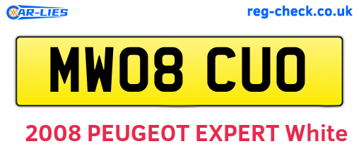 MW08CUO are the vehicle registration plates.