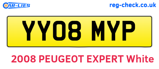 YY08MYP are the vehicle registration plates.