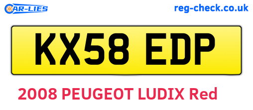 KX58EDP are the vehicle registration plates.