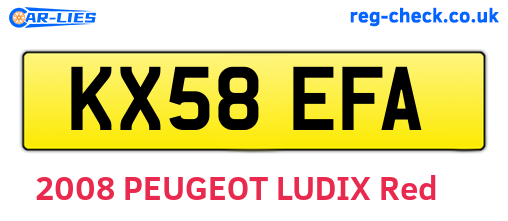 KX58EFA are the vehicle registration plates.