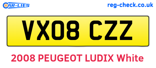 VX08CZZ are the vehicle registration plates.