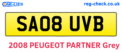 SA08UVB are the vehicle registration plates.