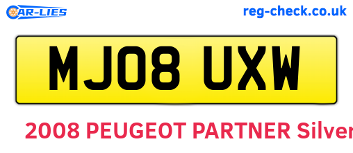 MJ08UXW are the vehicle registration plates.