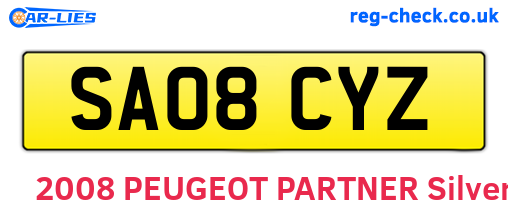 SA08CYZ are the vehicle registration plates.