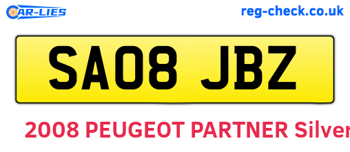 SA08JBZ are the vehicle registration plates.