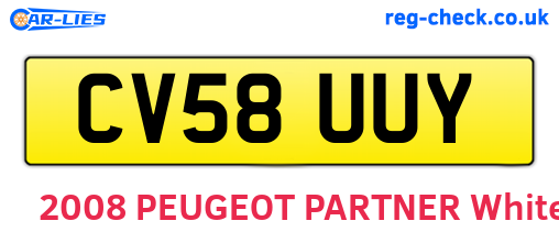 CV58UUY are the vehicle registration plates.