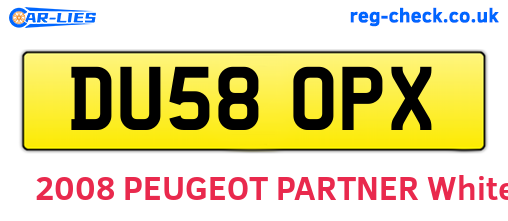 DU58OPX are the vehicle registration plates.