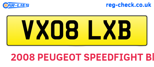 VX08LXB are the vehicle registration plates.
