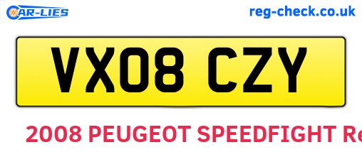 VX08CZY are the vehicle registration plates.
