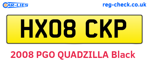 HX08CKP are the vehicle registration plates.