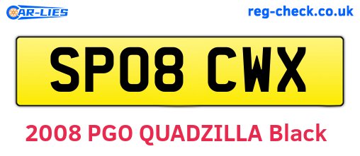 SP08CWX are the vehicle registration plates.