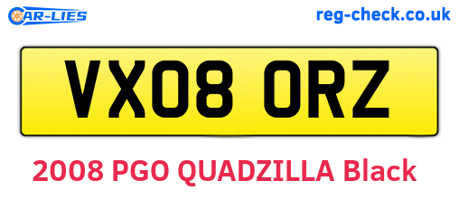 VX08ORZ are the vehicle registration plates.
