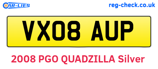 VX08AUP are the vehicle registration plates.