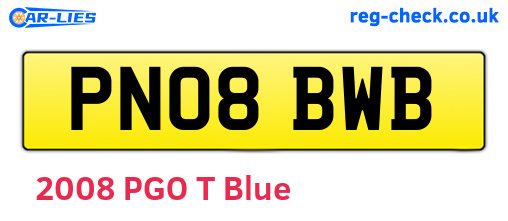 PN08BWB are the vehicle registration plates.