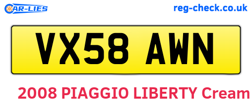 VX58AWN are the vehicle registration plates.
