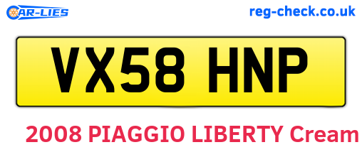 VX58HNP are the vehicle registration plates.