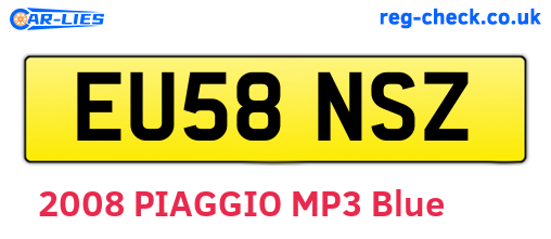 EU58NSZ are the vehicle registration plates.