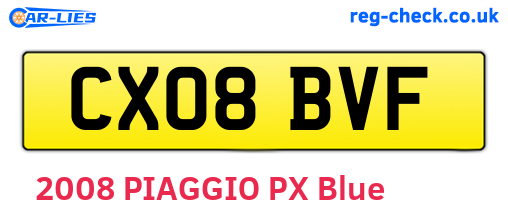 CX08BVF are the vehicle registration plates.