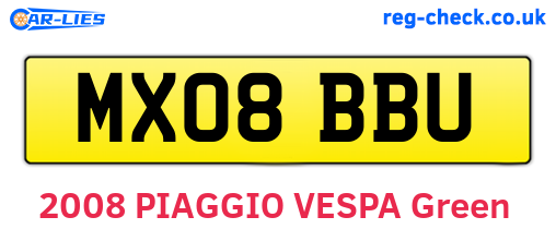 MX08BBU are the vehicle registration plates.