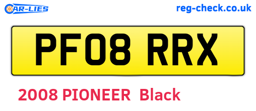 PF08RRX are the vehicle registration plates.