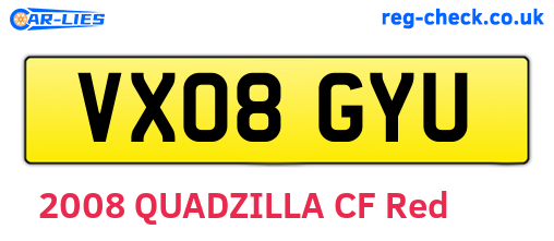 VX08GYU are the vehicle registration plates.
