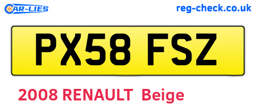 PX58FSZ are the vehicle registration plates.