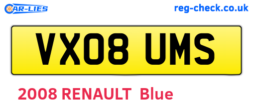 VX08UMS are the vehicle registration plates.