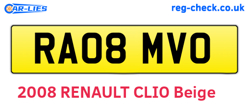 RA08MVO are the vehicle registration plates.