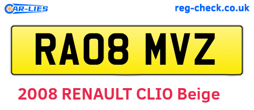 RA08MVZ are the vehicle registration plates.
