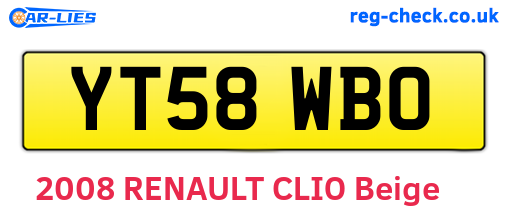 YT58WBO are the vehicle registration plates.