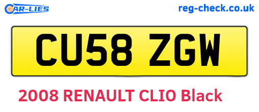 CU58ZGW are the vehicle registration plates.